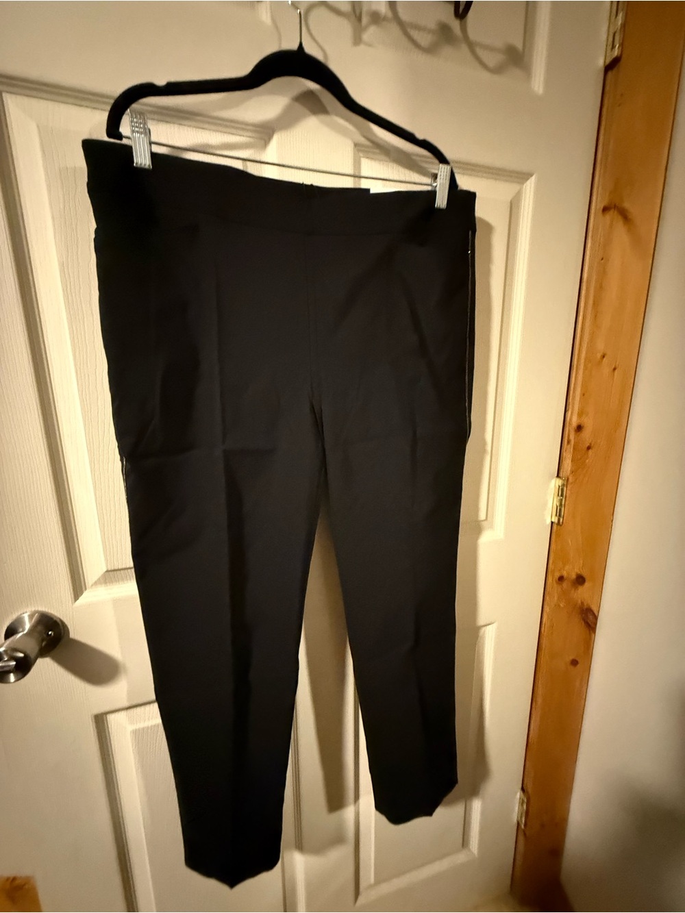 Chicos Classic Black Women's Stretch Ankle Pants with embellished legs, Size 3R